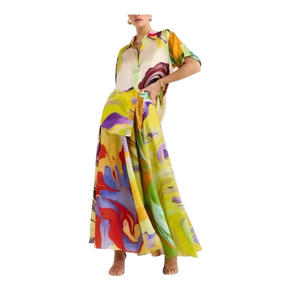 COMMENSE Satin Print Drawstring Skirt Set
Maxi- Multicolor, Size Small NWT - Picture 3 of 13